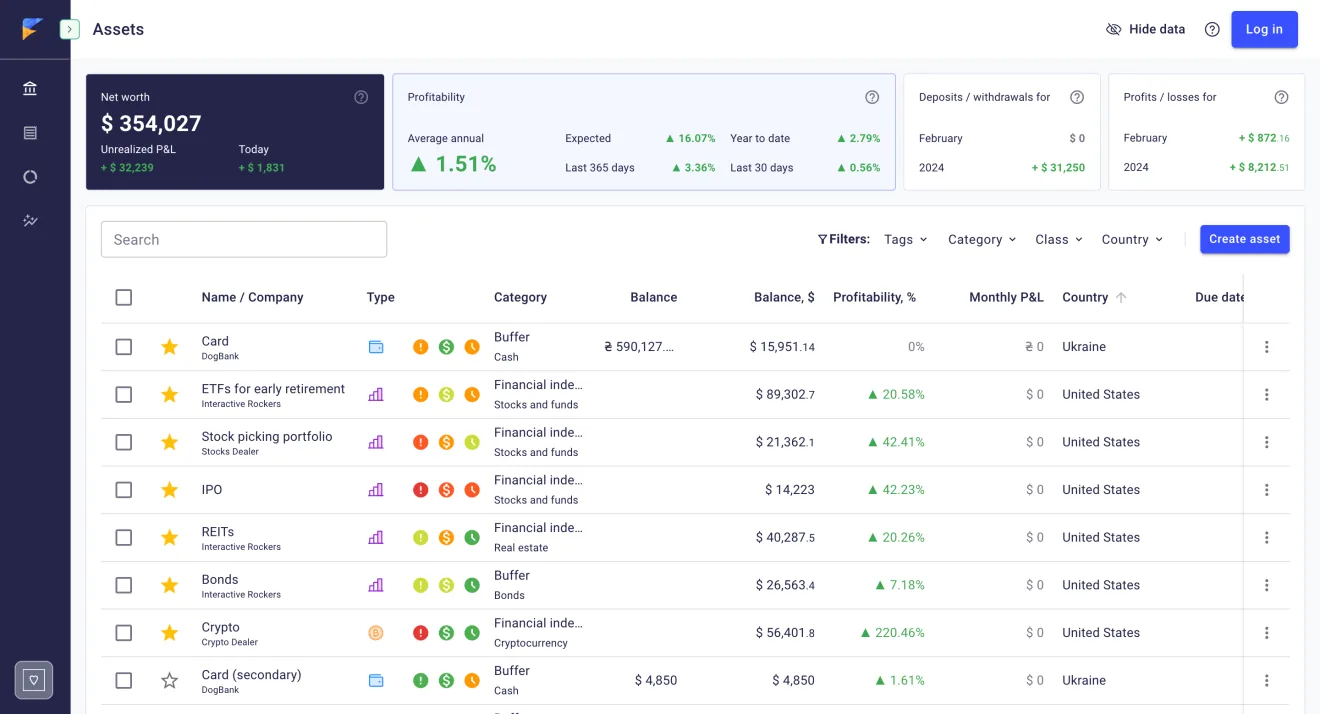 Assets screenshot in FIREkit app