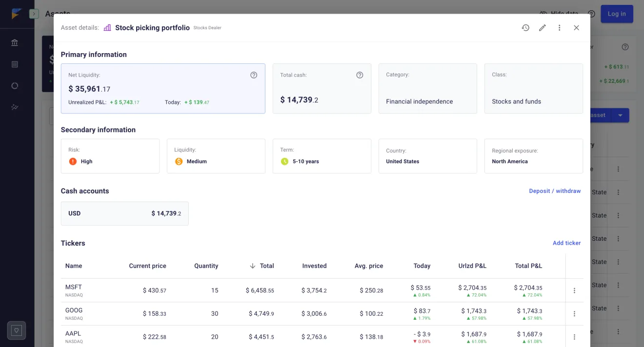 Stocks screenshot in FIREkit app
